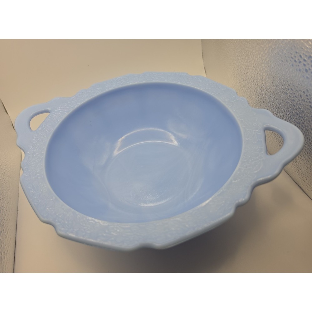 Vintage Jeannette Delphite Blue Milk Glass Cherry Blossom Serving Bowl